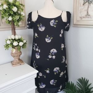 Solgee Black w/ Blue Floral - Off Shoulder Bohemian Babydoll Whimsey Feminine